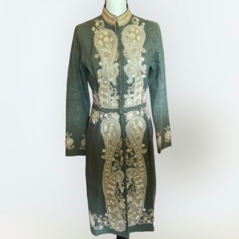 Denim embroidered Nehru coat by Plenty